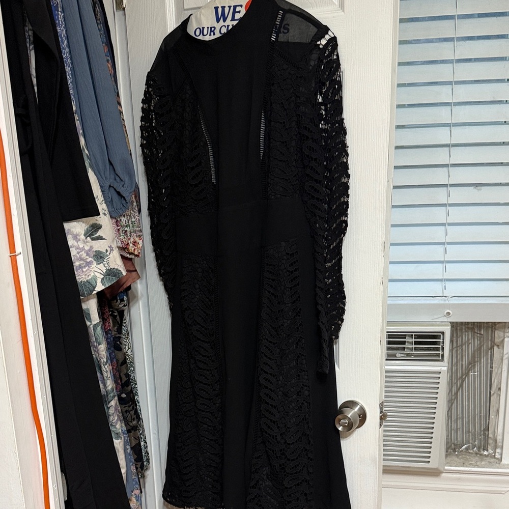 ASOS Black Long Sleeve Lace Panel Midi Dress